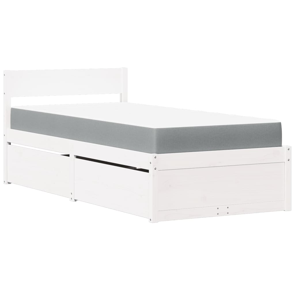 Krevet s ladicama i madracem bijeli 100 x 200 cm od borovine
