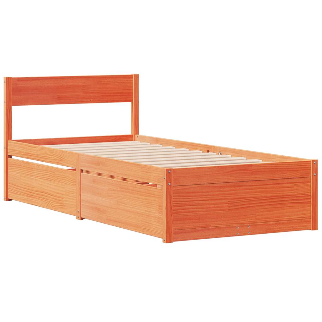 Krevet s ladicama i madracem voštano smeđi 90x200 cm borovina