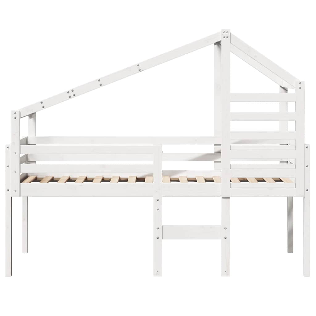 Visoki krevet s krovom bijeli 90 x 190 cm od masivne borovine