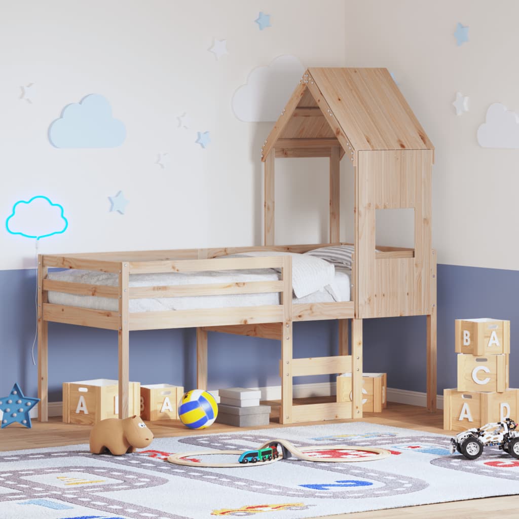 Visoki krevet s krovom 90 x 190 cm od masivne borovine