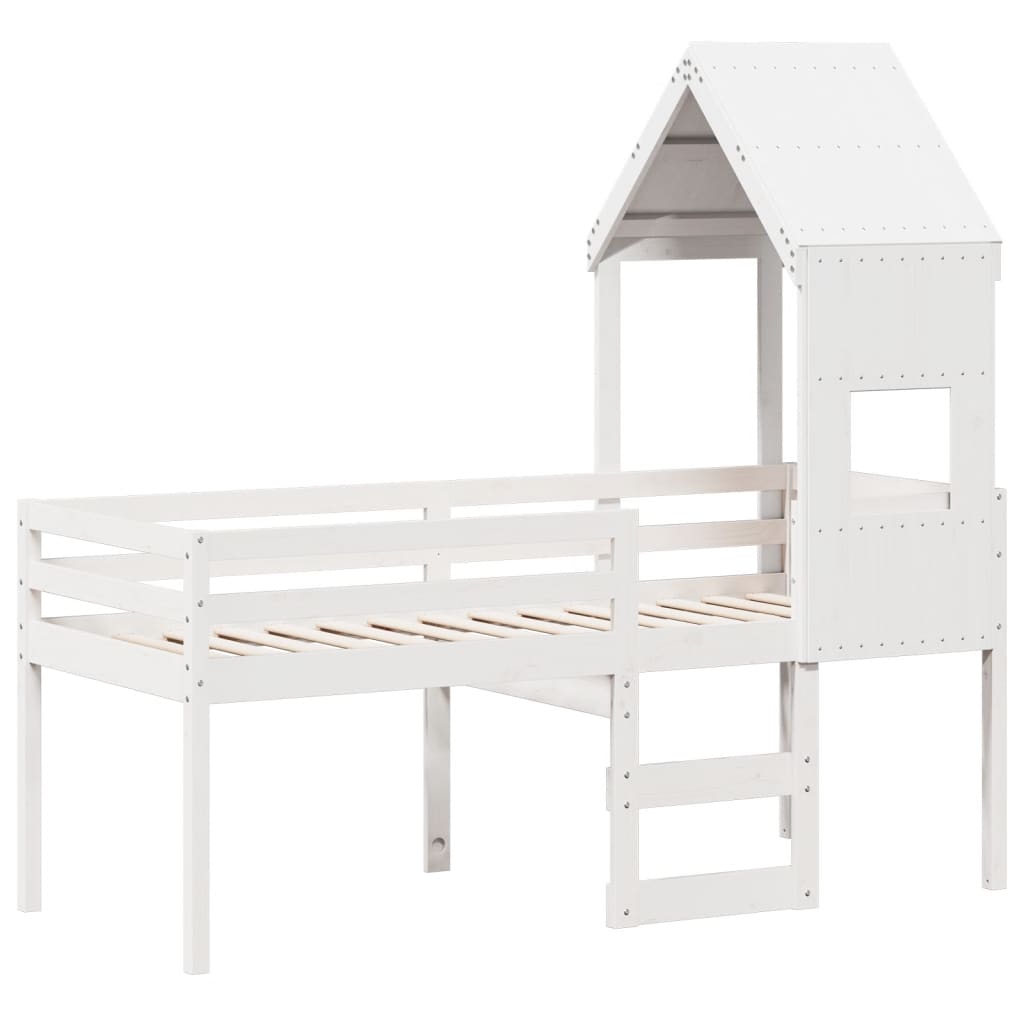Visoki krevet s krovom bijeli 90 x 190 cm od masivne borovine