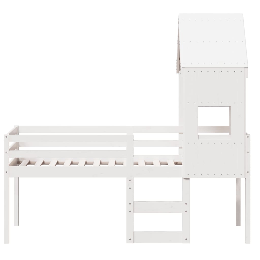 Visoki krevet s krovom bijeli 75 x 190 cm od masivne borovine