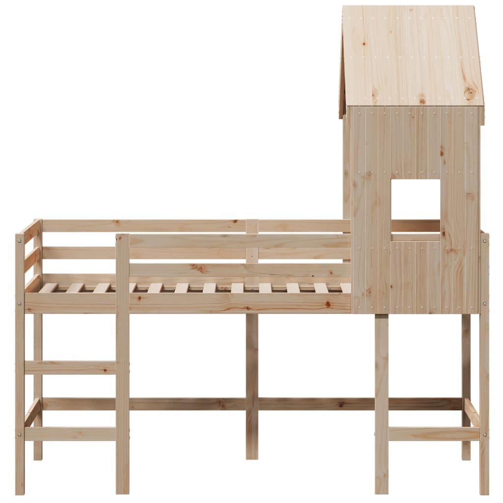 Krevet na kat s ljestvama i krovom 80x200 cm od borovine