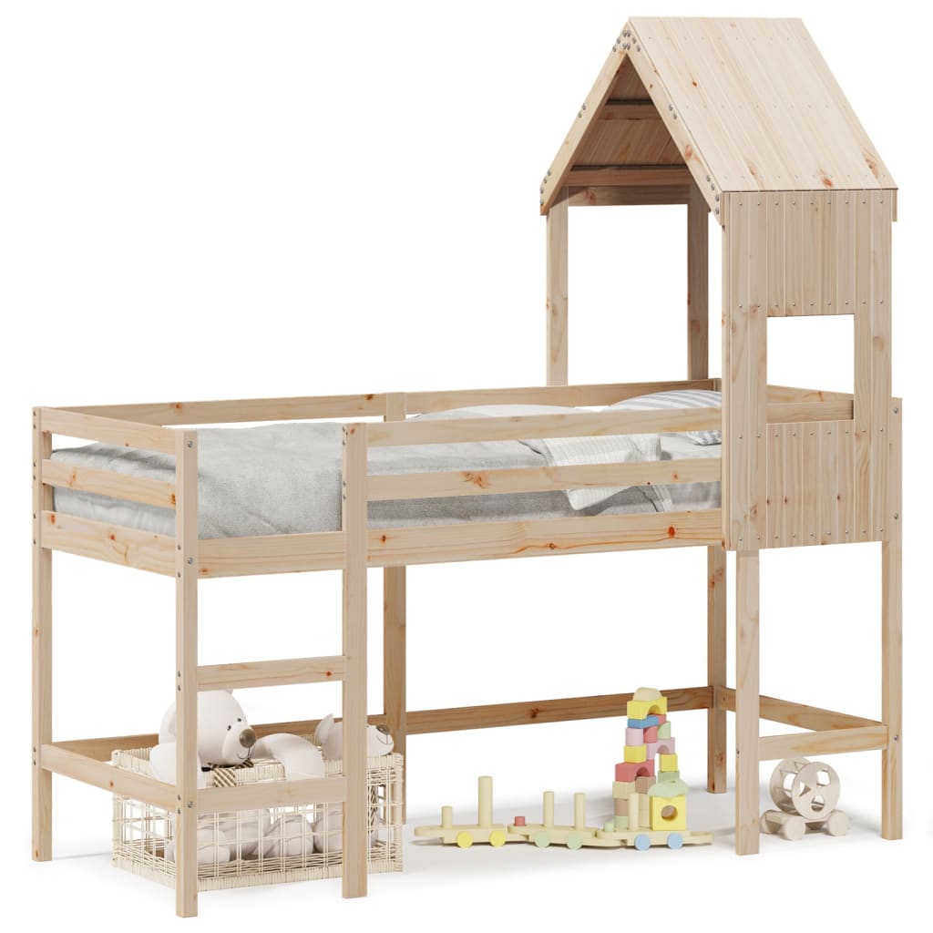 Krevet na kat s ljestvama i krovom 90x190 cm od borovine