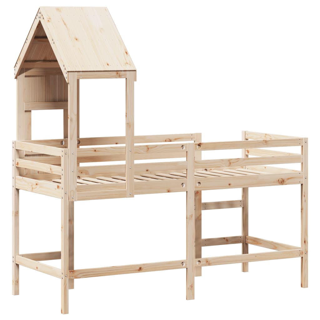 Krevet na kat s ljestvama i krovom 90x190 cm od borovine