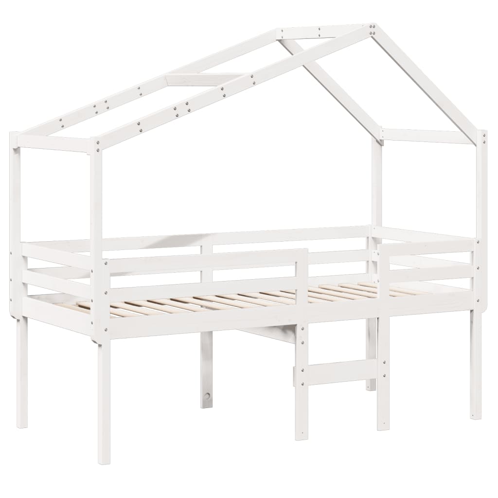 Visoki krevet s krovom bijeli 90 x 190 cm od masivne borovine