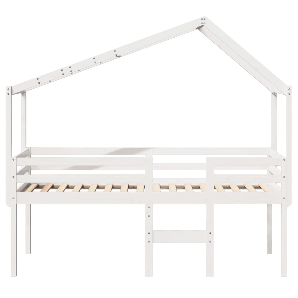 Visoki krevet s krovom bijeli 90 x 190 cm od masivne borovine