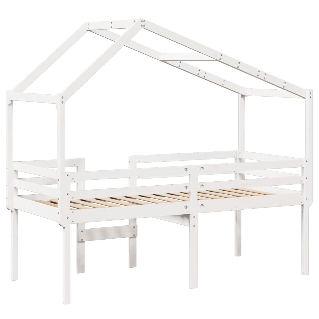 Visoki krevet s krovom bijeli 90 x 190 cm od masivne borovine
