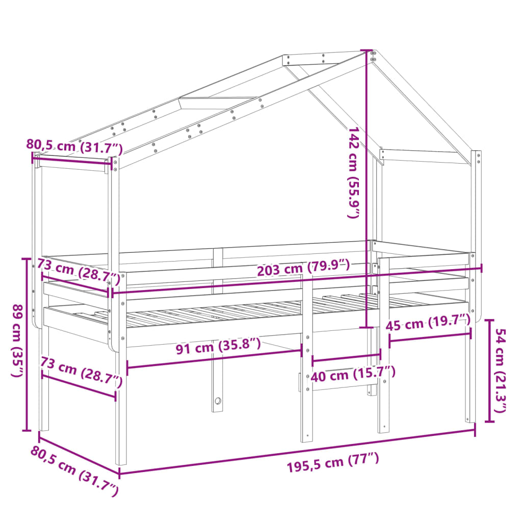 Visoki krevet s krovom voštano smeđi 75x190 cm masivna borovina