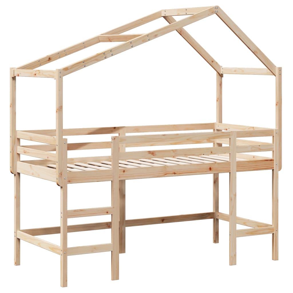 Krevet na kat s ljestvama i krovom 90x190 cm od borovine