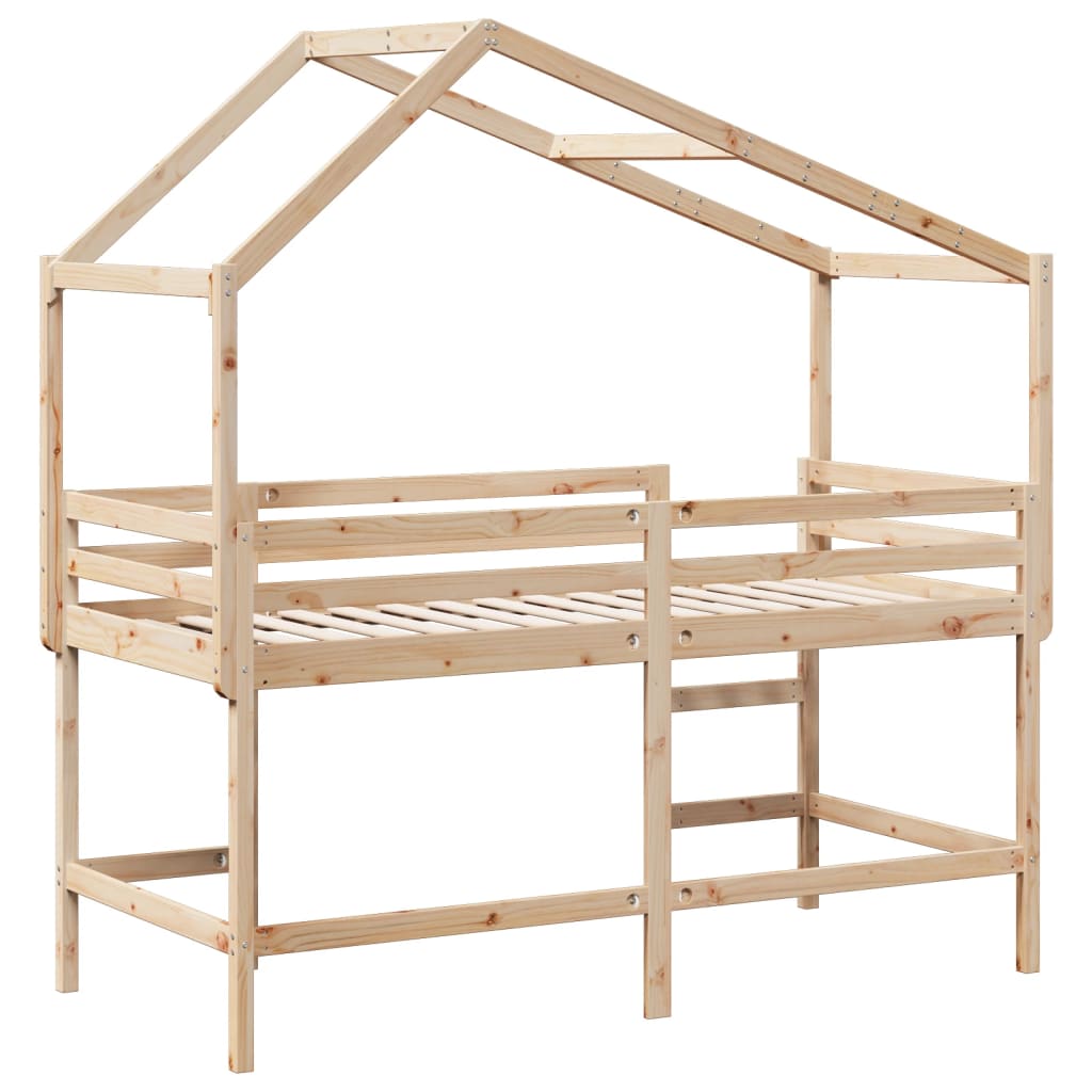 Krevet na kat s ljestvama i krovom 90x190 cm od borovine