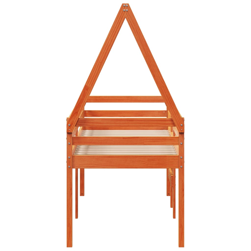 Visoki krevet s krovom voštano smeđi 80x200 cm masivna borovina