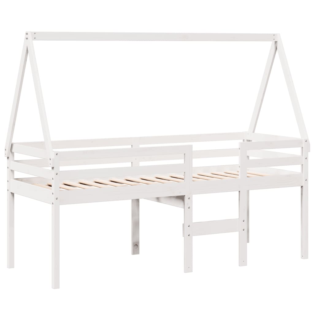 Visoki krevet s krovom bijeli 90 x 190 cm od masivne borovine