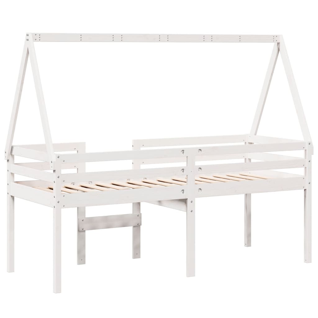Visoki krevet s krovom bijeli 75 x 190 cm od masivne borovine