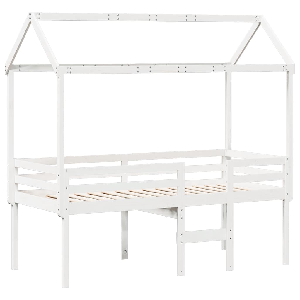 Visoki krevet s krovom bijeli 75 x 190 cm od masivne borovine