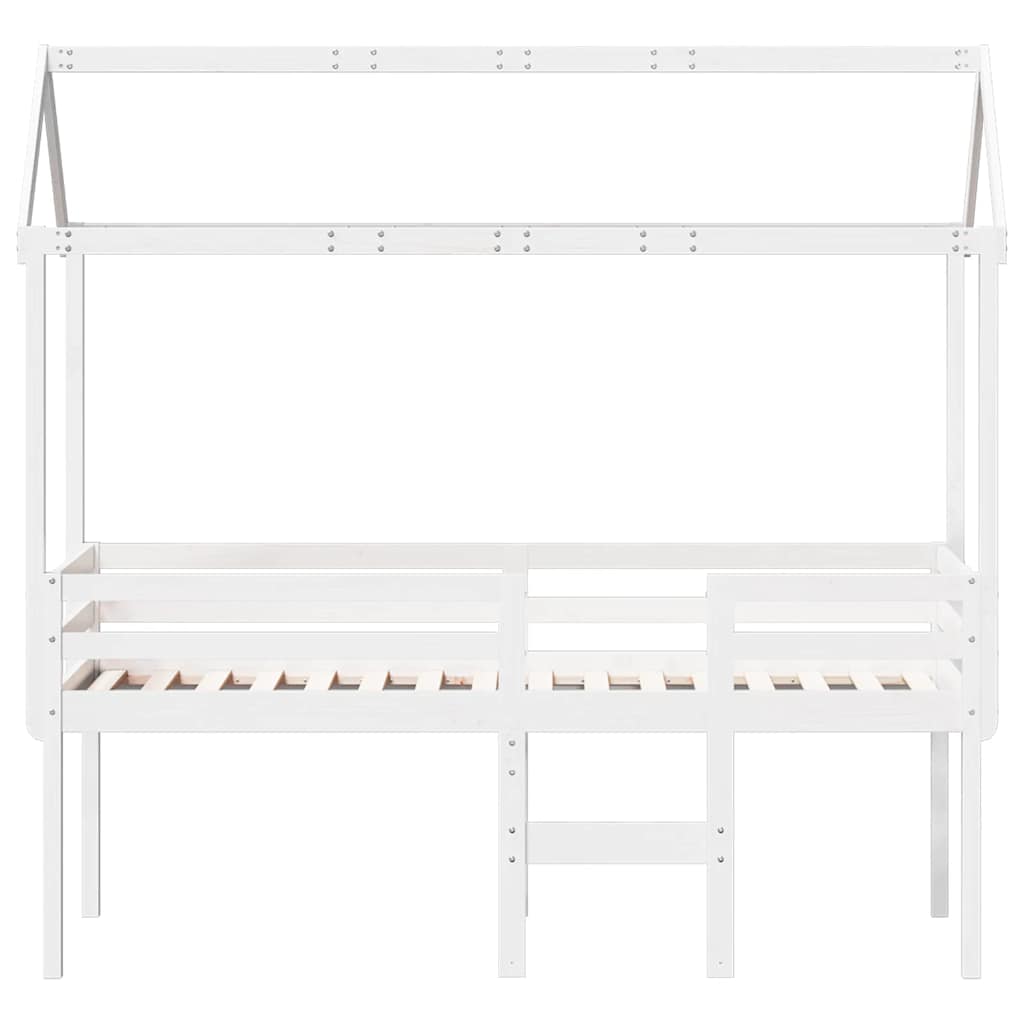 Visoki krevet s krovom bijeli 75 x 190 cm od masivne borovine