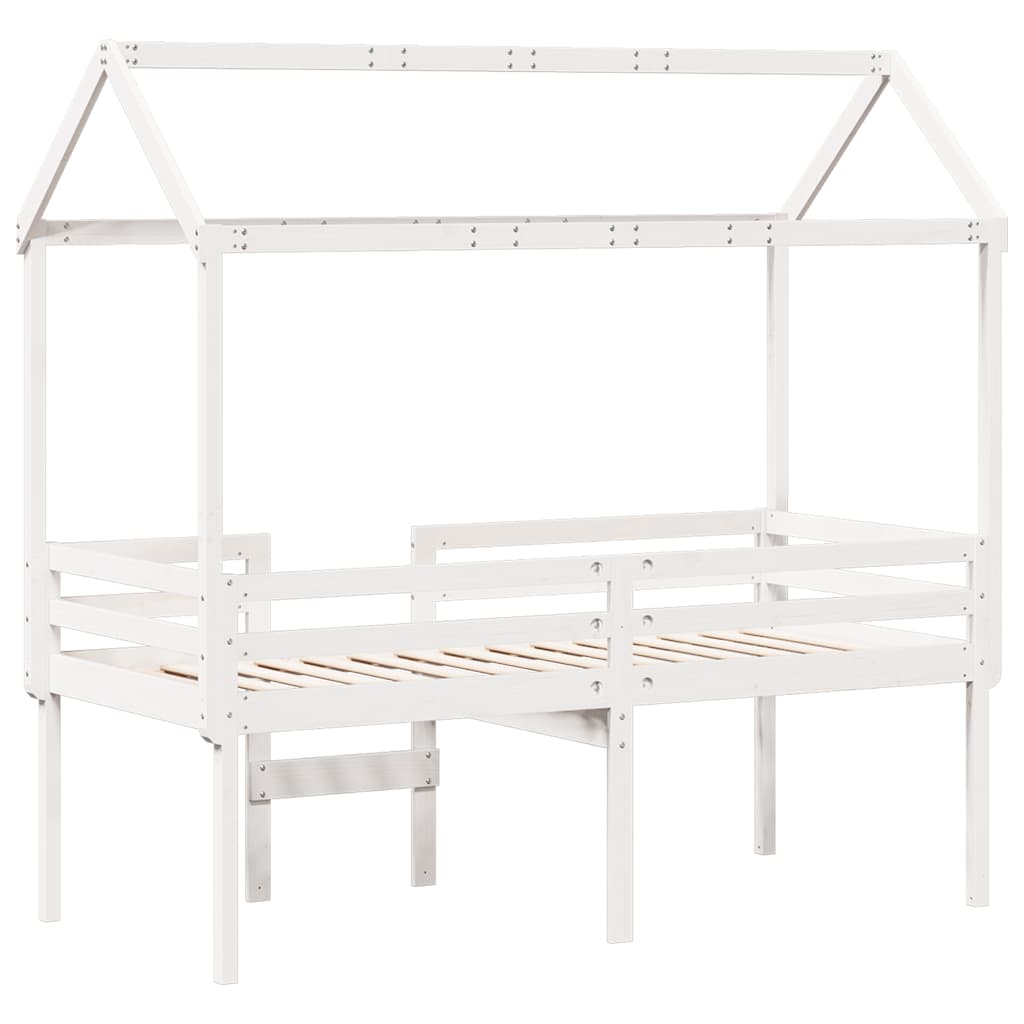 Visoki krevet s krovom bijeli 75 x 190 cm od masivne borovine