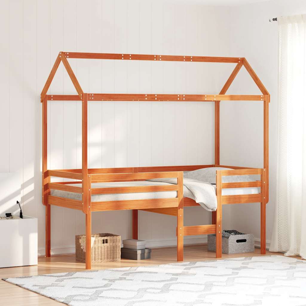 Visoki krevet s krovom voštano smeđi 75x190 cm masivna borovina