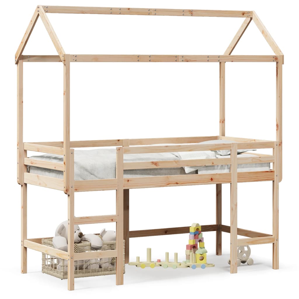 Krevet na kat s ljestvama i krovom 90x190 cm od borovine