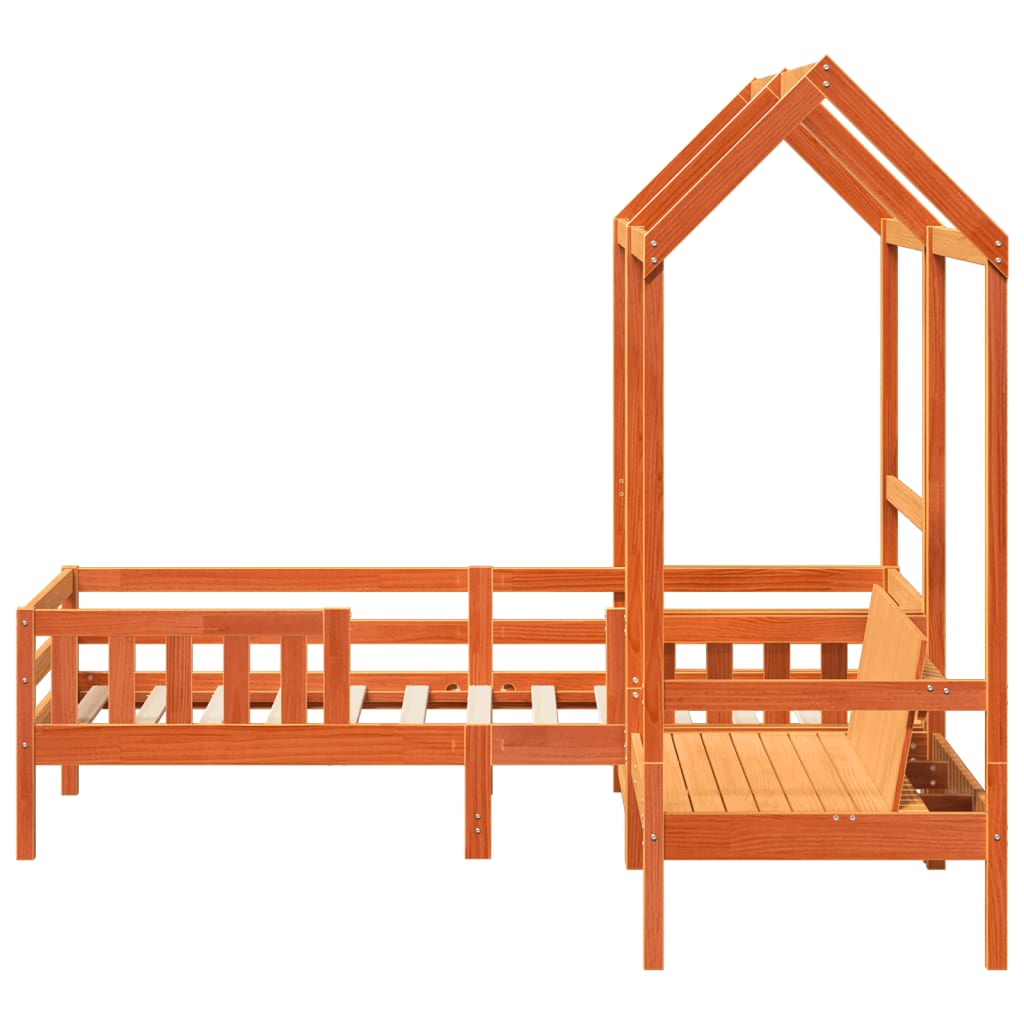 Set kreveta i klupe s krovom voštano smeđi 100x200 cm borovina
