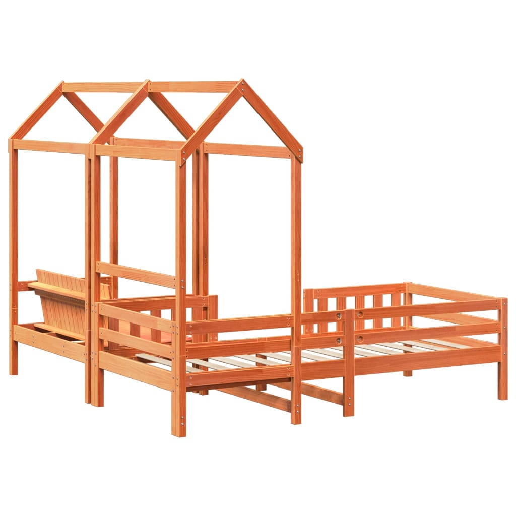 Set kreveta i klupe s krovom voštano smeđi 100x200 cm borovina