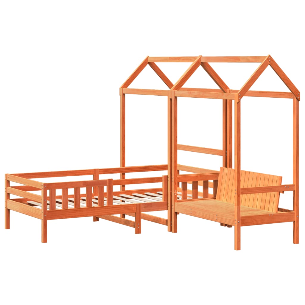Set kreveta i klupe s krovom voštano smeđi 80x200 cm borovina