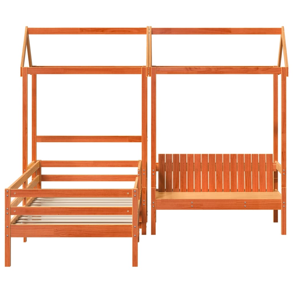Set kreveta i klupe s krovom voštano smeđi 80x200 cm borovina
