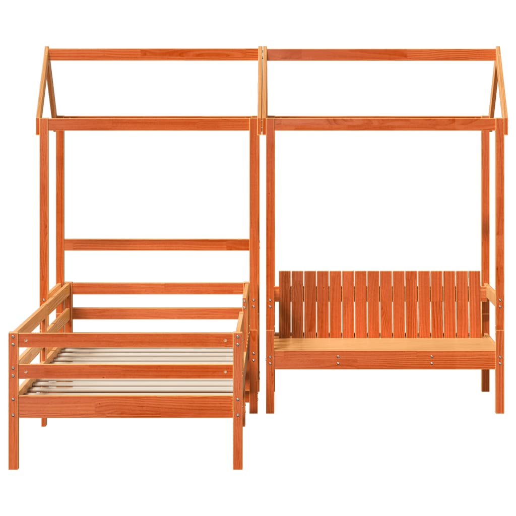 Set kreveta i klupe s krovom voštano smeđi 90 x 190 cm borovina