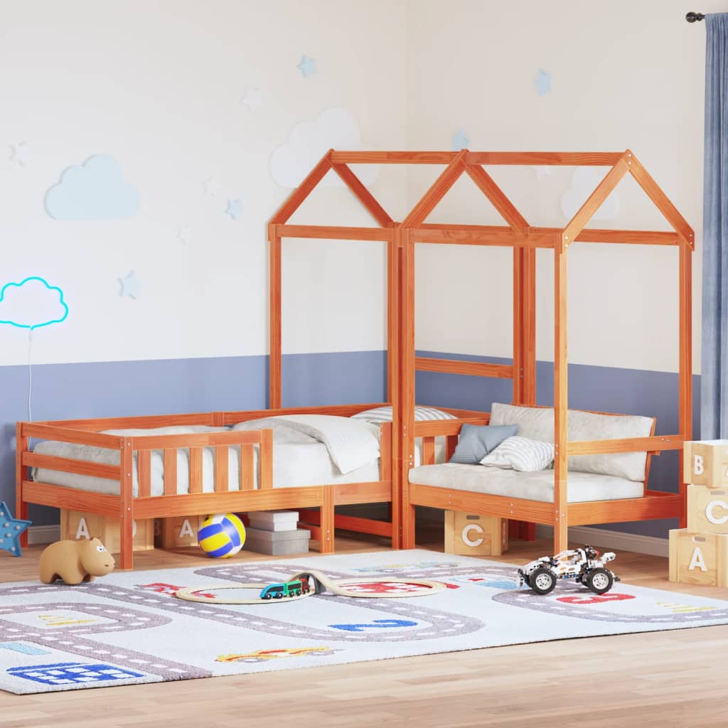 Set kreveta i klupe s krovom voštano smeđi 90 x 190 cm borovina