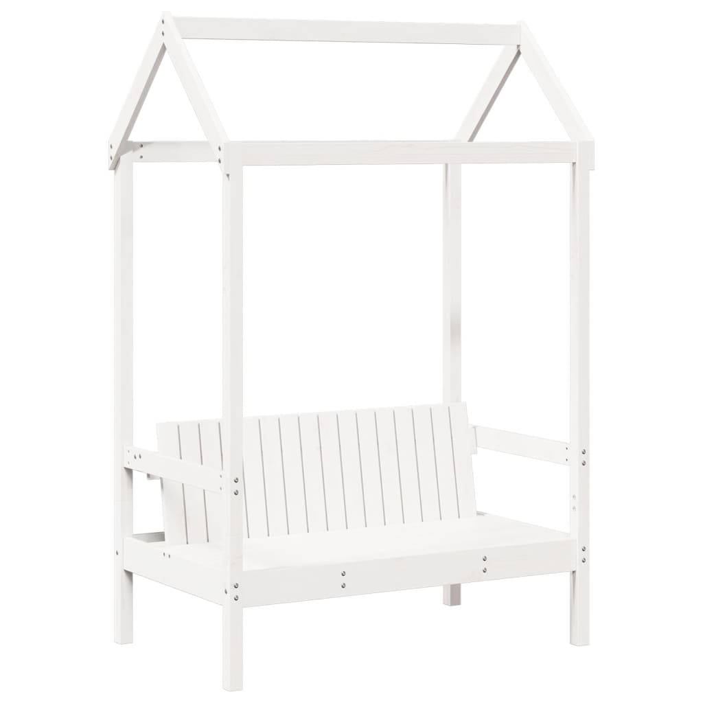 Set kreveta i klupe s krovom bijeli 75x190 cm puno drvo bor