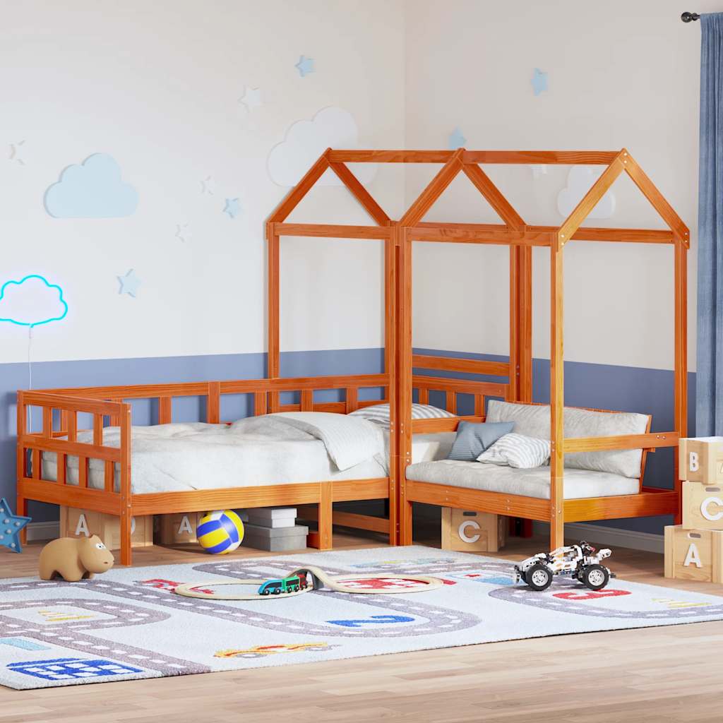 Set dnevnog kreveta s krovom voštano smeđi 80x200 cm borovina