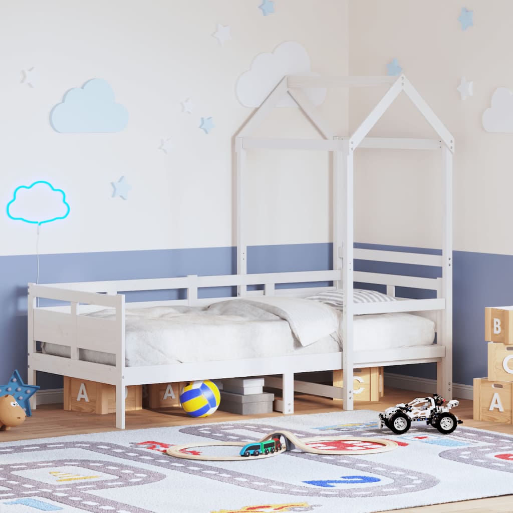 Dnevni krevet s krovom bez madraca bijeli 80x200cm masivno drvo