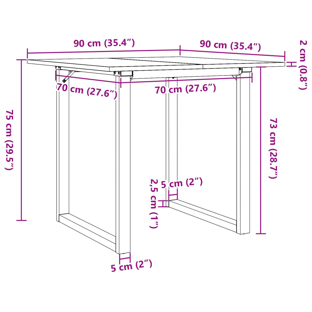 Blagovaonski stol O-oblika 90x90x75 cm od borovine i čelik