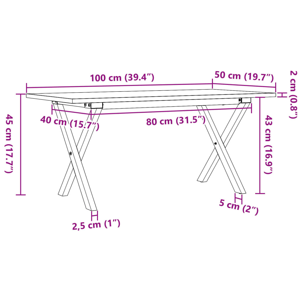 Stolić za kavu X-oblika 100x50x45cm borovina i čelik