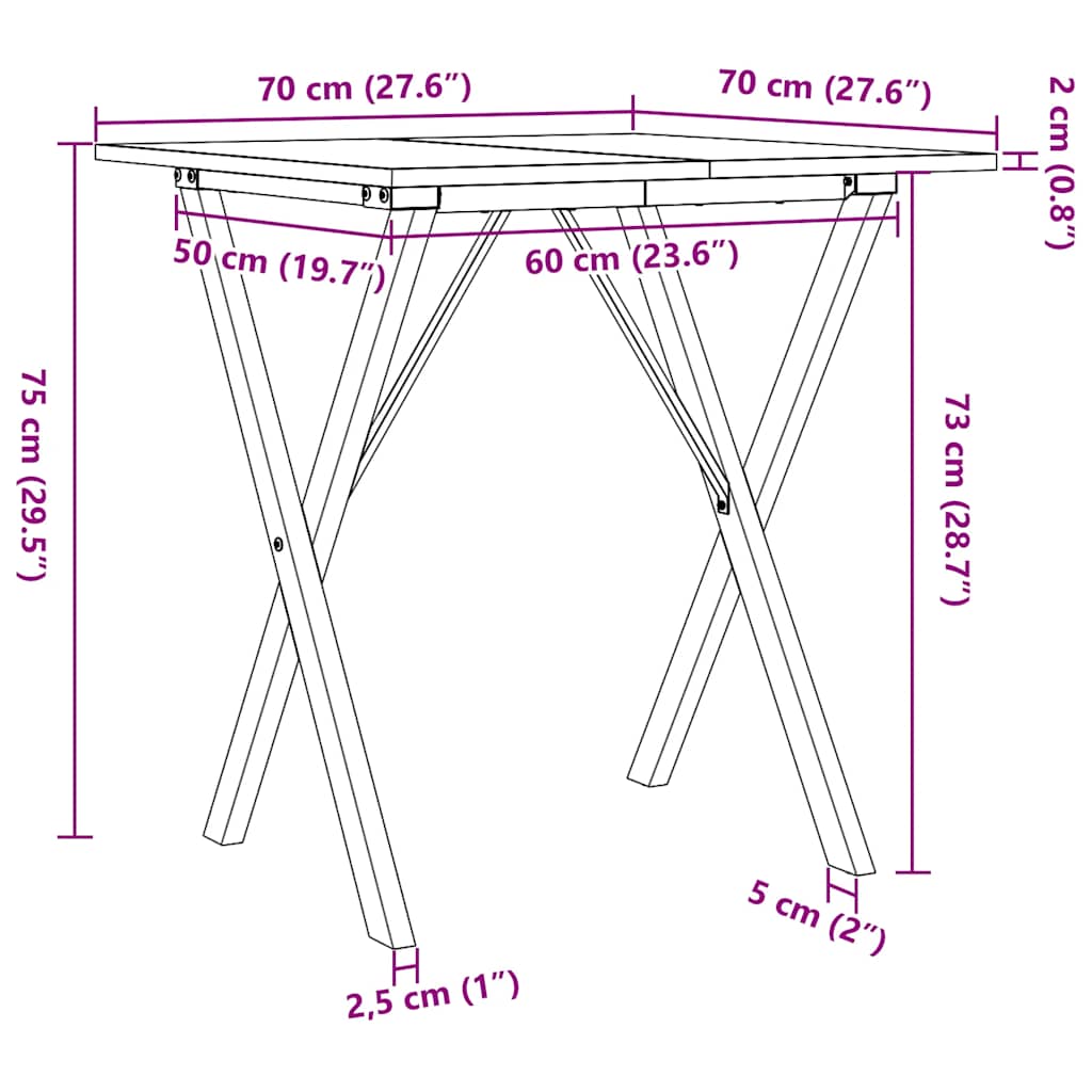 Blagovaonski stol X-oblika 70x70x75 cm od borovine i čelik