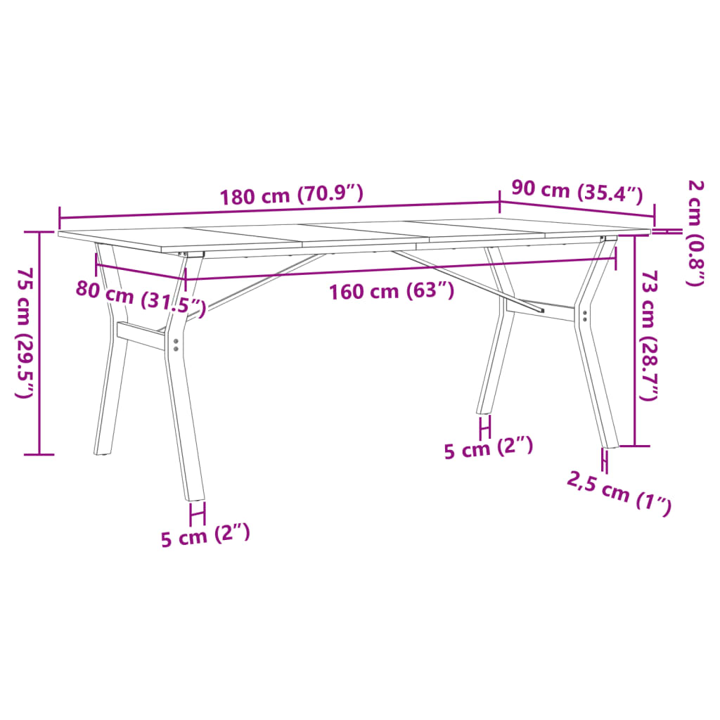 Blagovaonski stol Y-oblika 180x90x75 cm od borovine i čelik