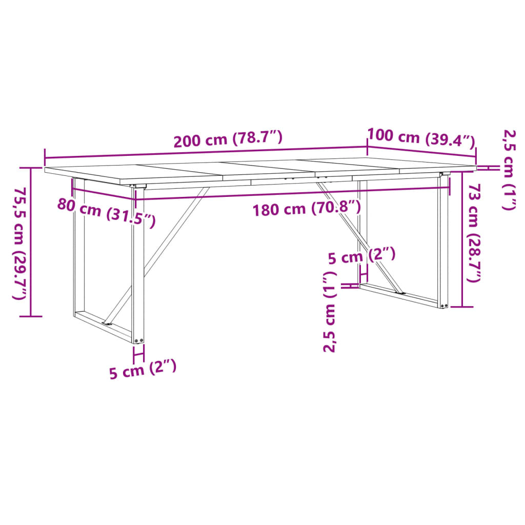 Blagovaonski stol O-oblika 200x100x75,5cm od borovine i čelik