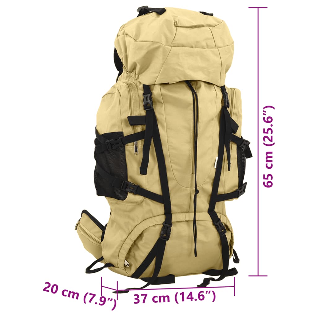 Ruksak za planinarenje svijetla kaki 60 L od tkanine Oxford