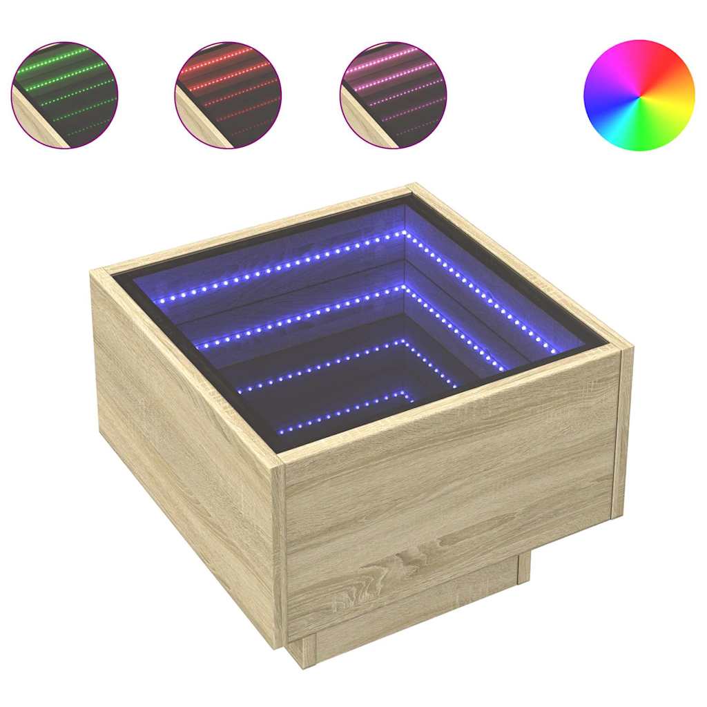 Bočni stolić LED boja hrasta 40 x 40 x 30 cm konstruirano drvo