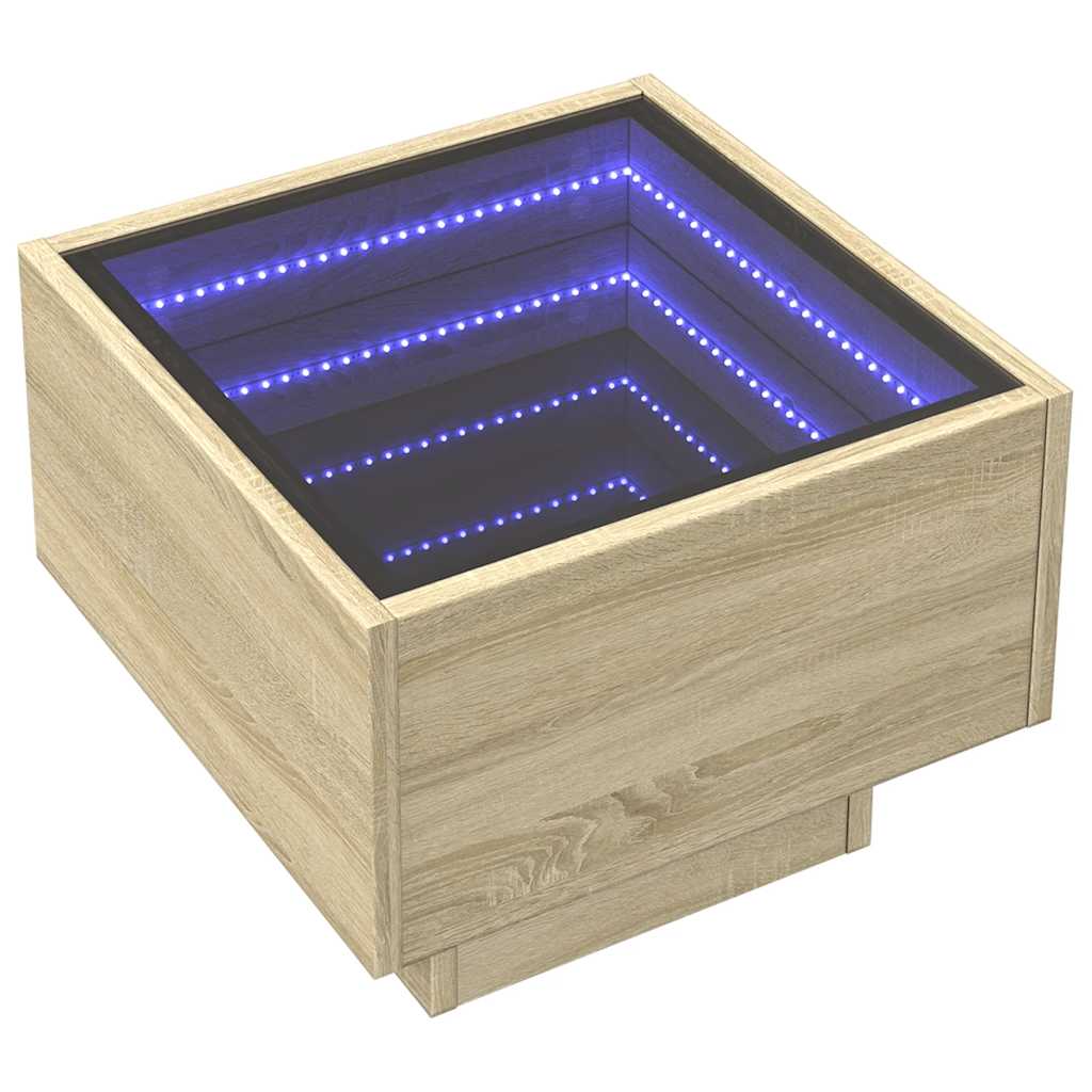 Bočni stolić LED boja hrasta 40 x 40 x 30 cm konstruirano drvo