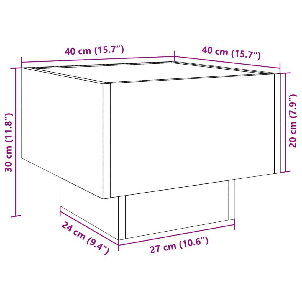 Bočni stolić LED siva boja betona 40x40x30 cm konstruirano drvo