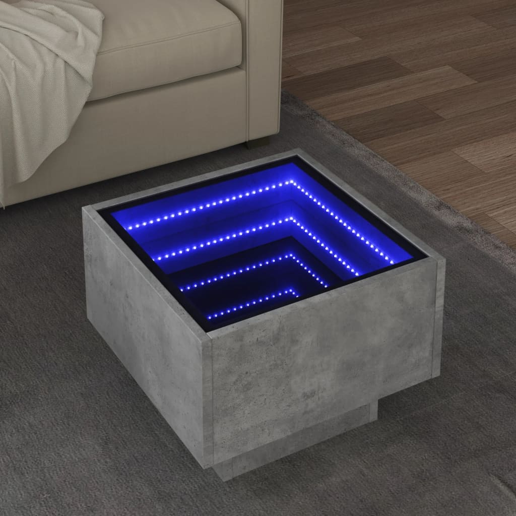 Bočni stolić LED siva boja betona 40x40x30 cm konstruirano drvo