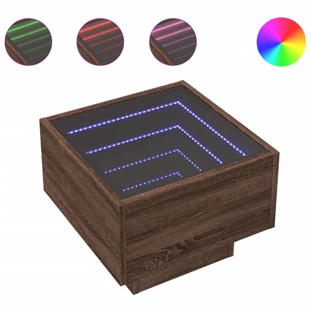 Bočni stolić LED boja hrasta 40 x 40 x 30 cm konstruirano drvo