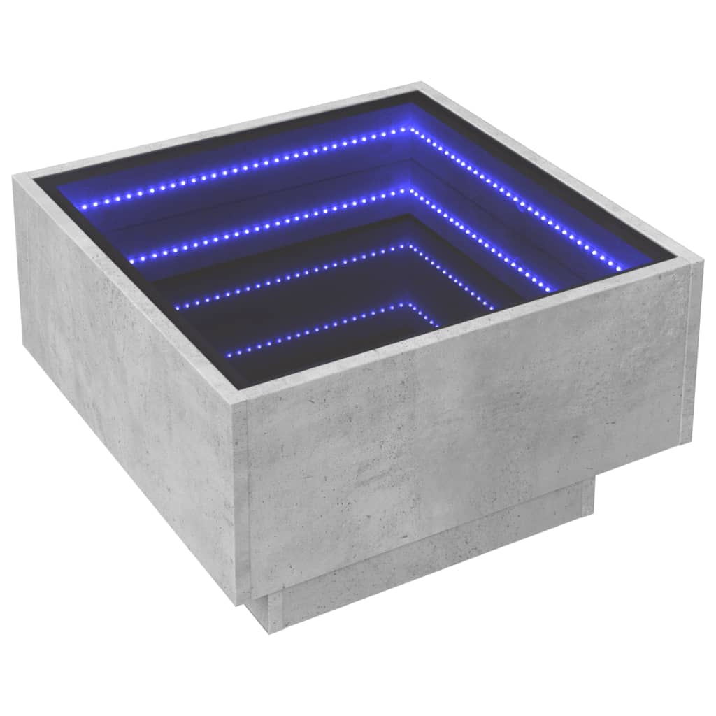 Stolić za kavu LED siva boja betona 50x50x30 cm drveni