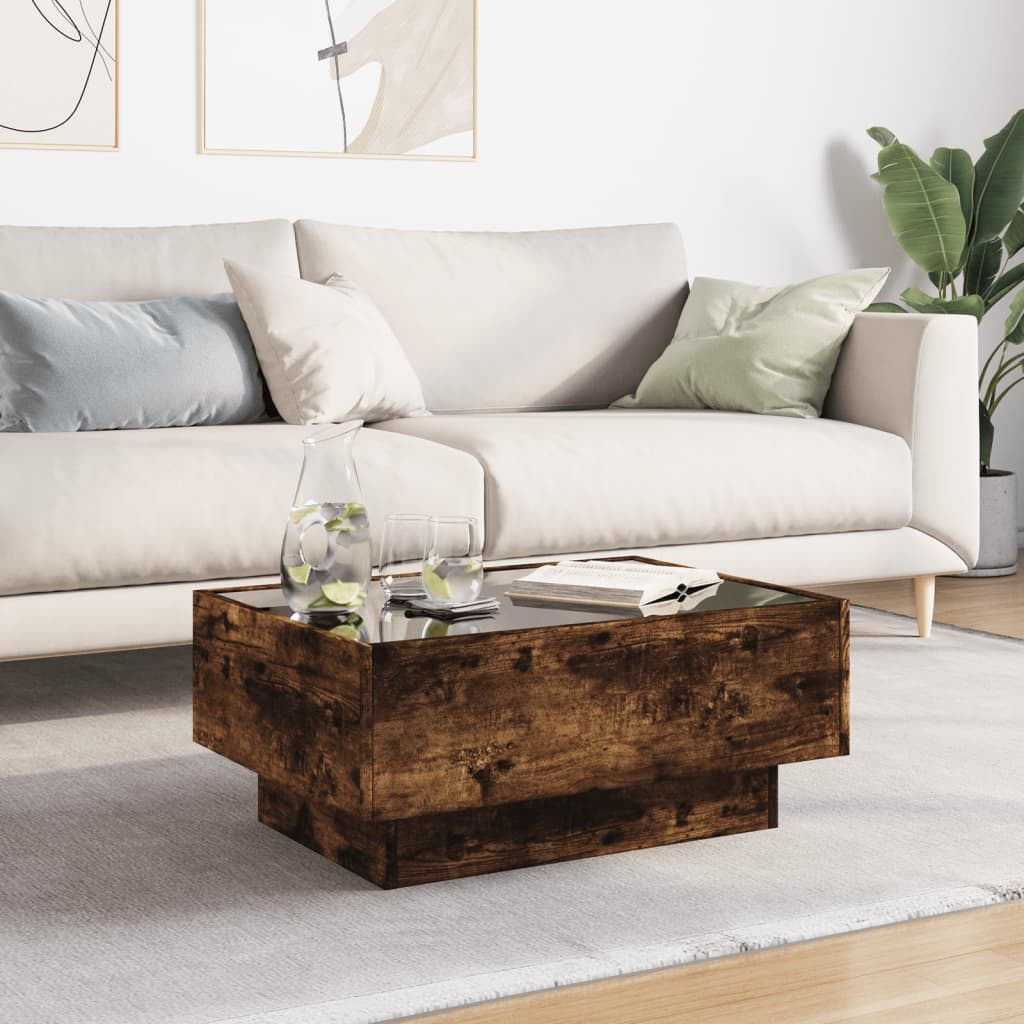 Stolić za kavu LED boja hrasta 70x50x30 cm konstruirano drvo
