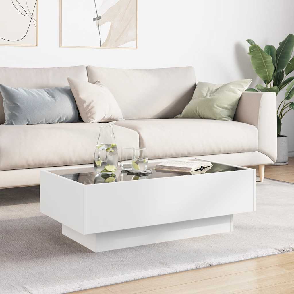 Stolić za kavu LED bijeli 90x50x30 cm od konstruiranog drva