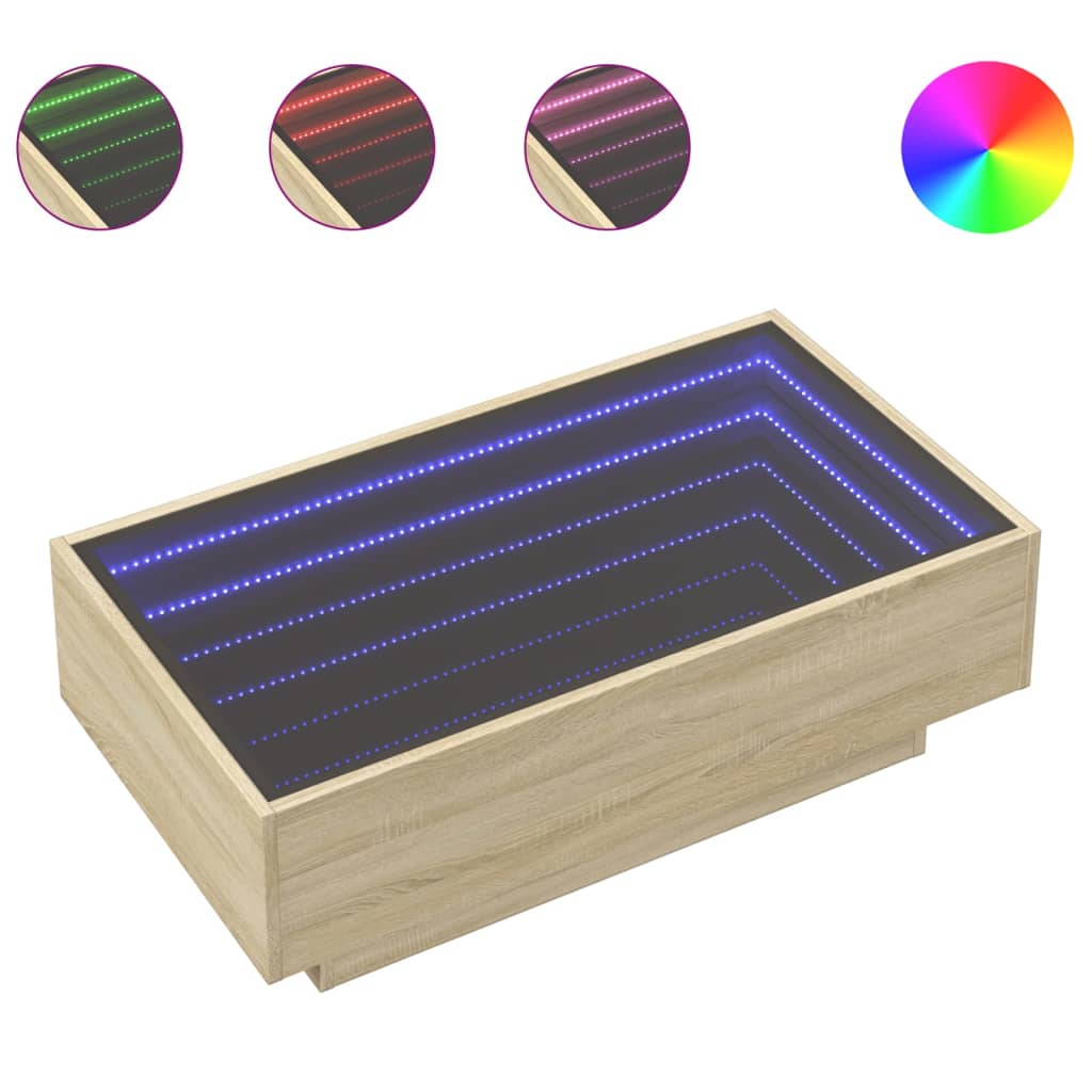 Stolić za kavu LED boja hrasta 90x50x30 cm konstruirano drvo