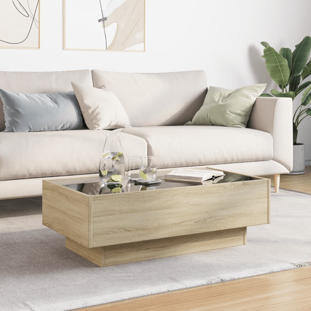 Stolić za kavu LED boja hrasta 90x50x30 cm konstruirano drvo