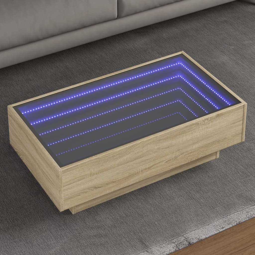 Stolić za kavu LED boja hrasta 90x50x30 cm konstruirano drvo