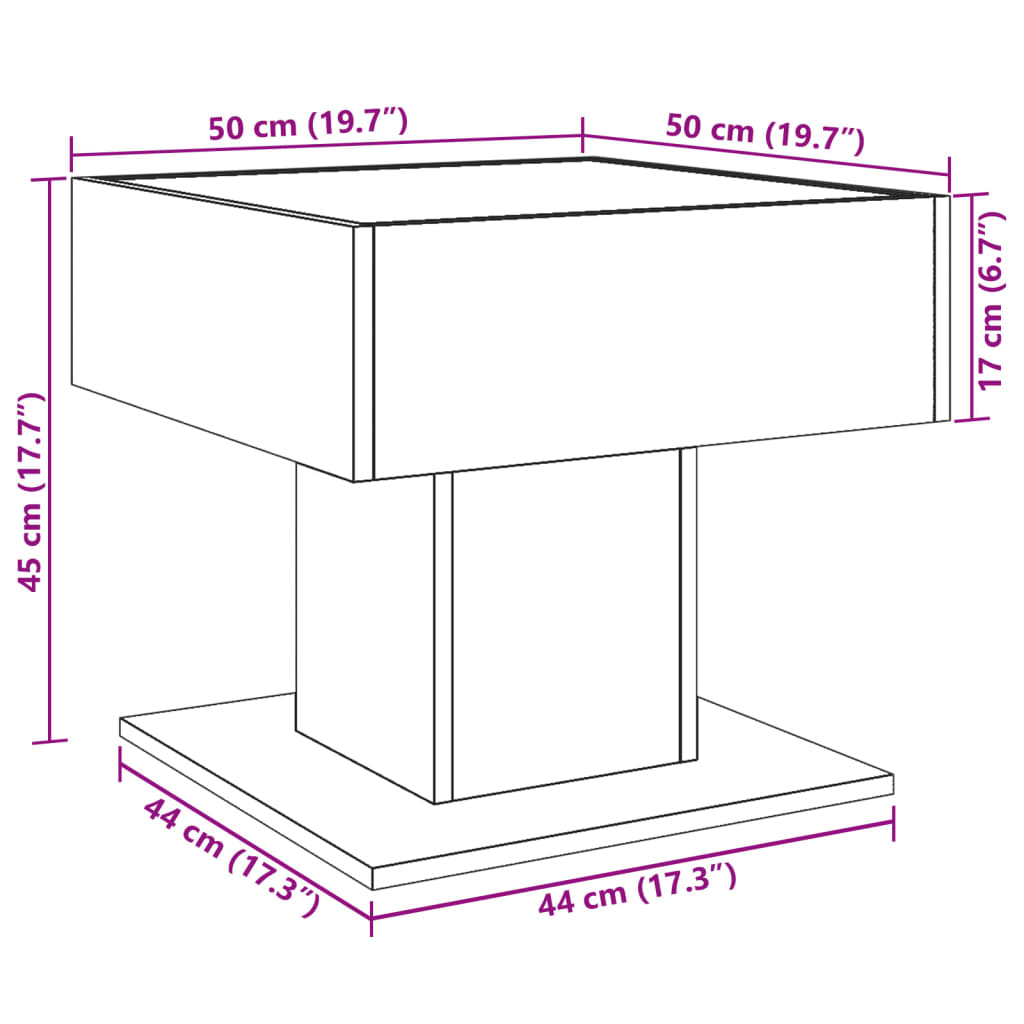 Stolić za kavu LED crni 50x50x45 cm od konstruiranog drva